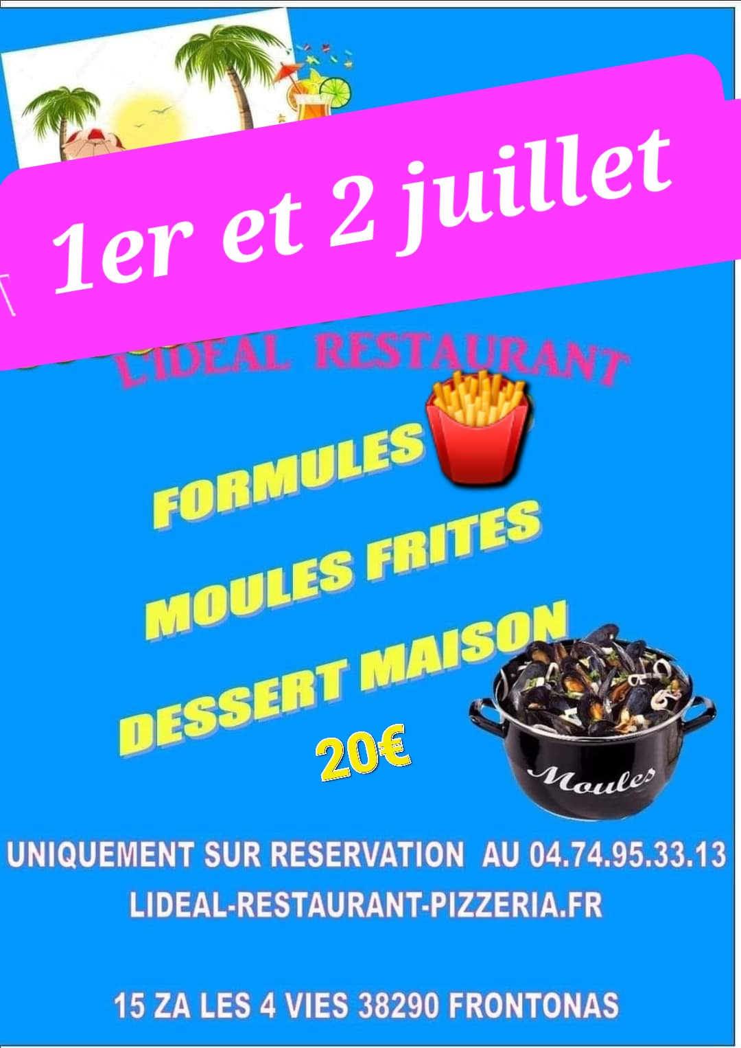 Soirée moules frites vendredi 1er et samedi 2 juillet 2022 à L'IDÉAL
